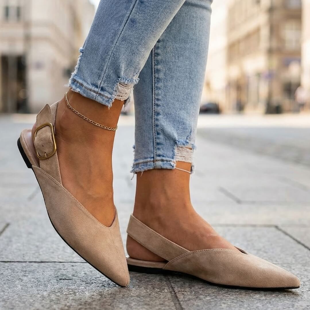 Women's Pointed Toe Slingback Flats with Adjustable Strap