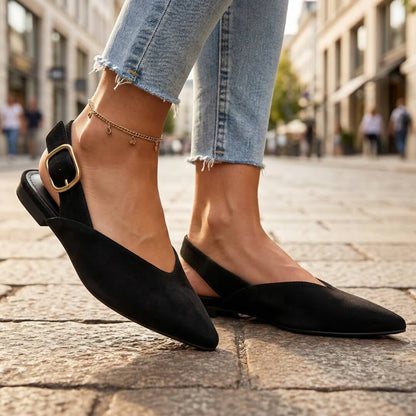 Women's Pointed Toe Slingback Flats with Adjustable Strap