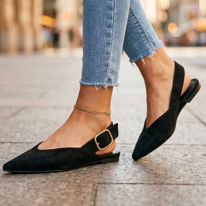 Women's Pointed Toe Slingback Flats with Adjustable Strap