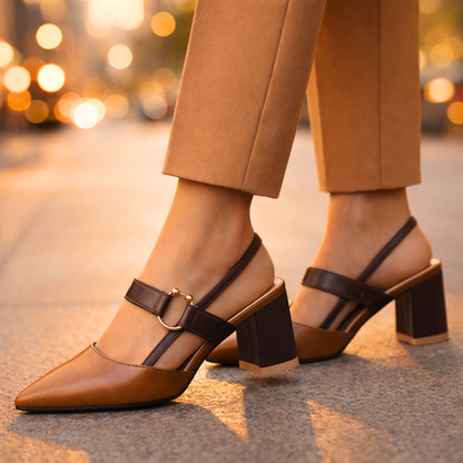 Women's Pointed Toe Slingback Heels with Block Heel