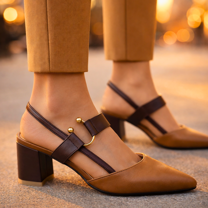 Women's Pointed Toe Slingback Heels with Block Heel
