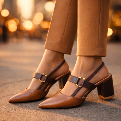 Women's Pointed Toe Slingback Heels with Block Heel