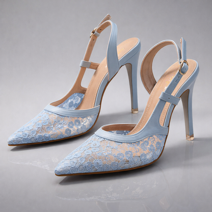 Women's Pointed Toe Slingback Heels with Lace Trim
