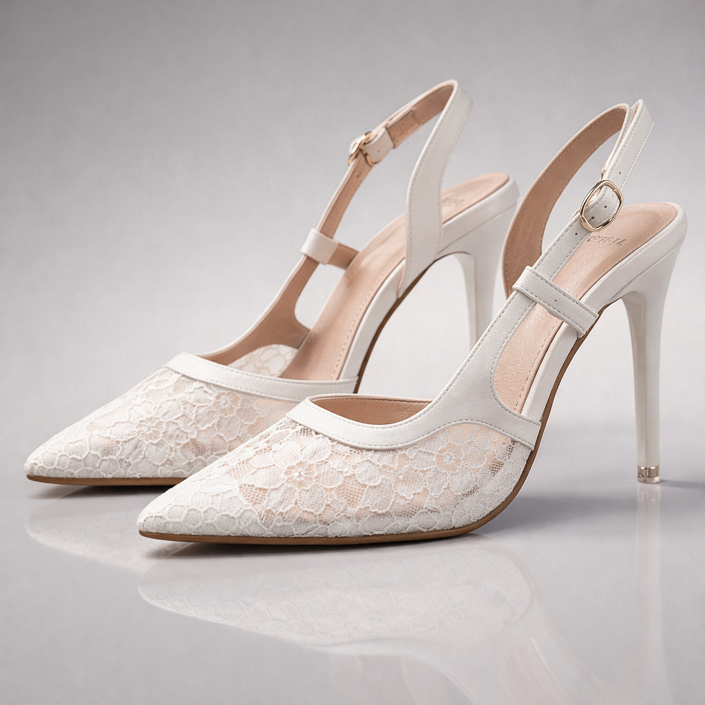 Women's Pointed Toe Slingback Heels with Lace Trim
