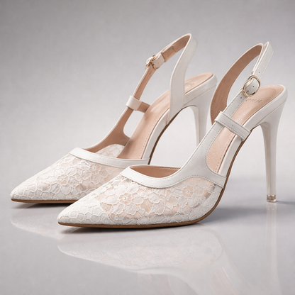Women's Pointed Toe Slingback Heels with Lace Trim