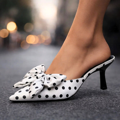 Women's Polka Dot Slingback Kitten Heels with Bow
