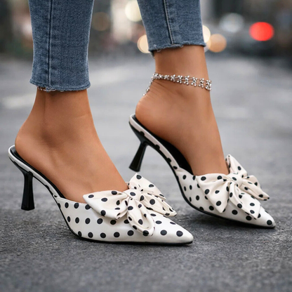 Women's Polka Dot Slingback Kitten Heels with Bow
