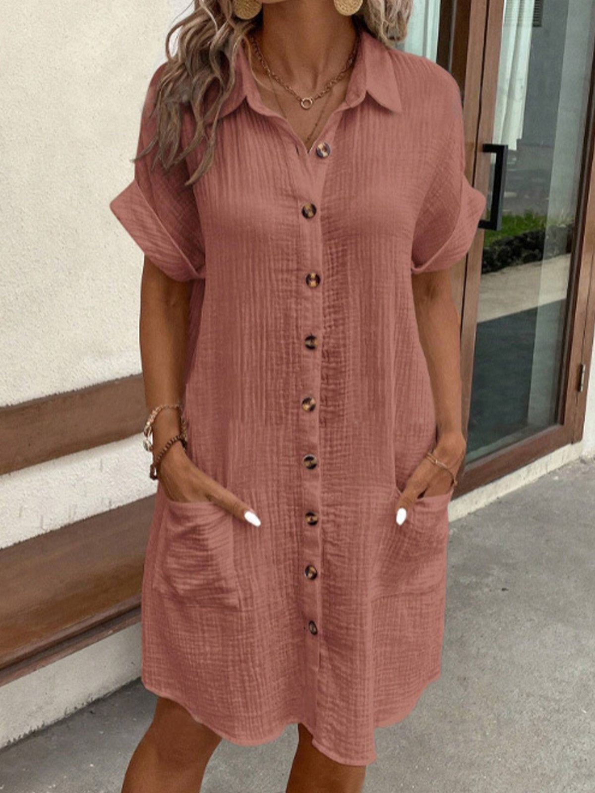 Women's Polo Dress with Short Sleeves and Relaxed Fit