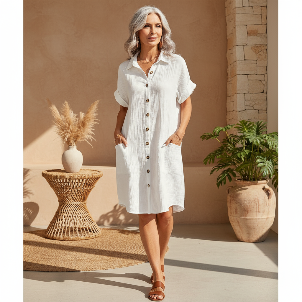 Women's Polo Dress with Short Sleeves and Relaxed Fit