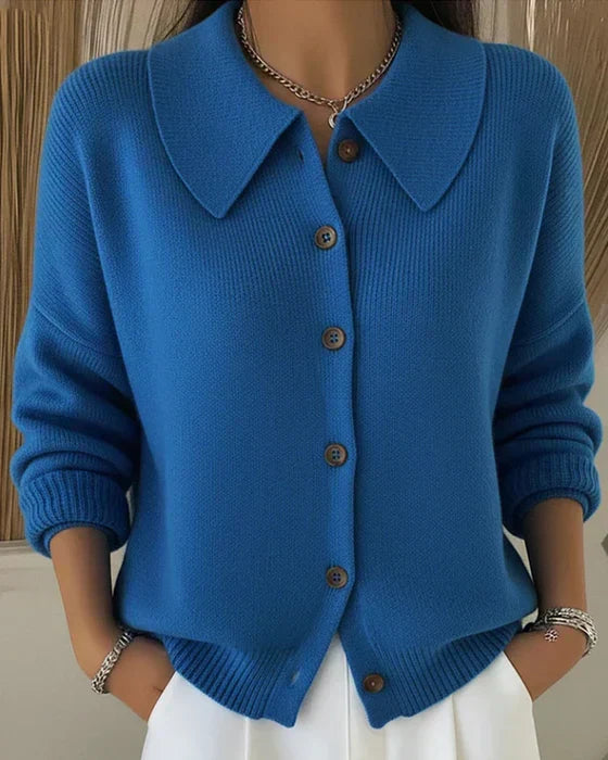 Women's Relaxed Knit Cardigan with Wide Collar