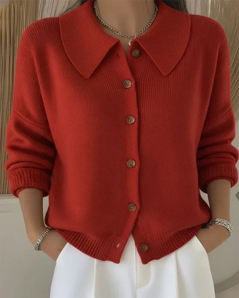 Women's Relaxed Knit Cardigan with Wide Collar