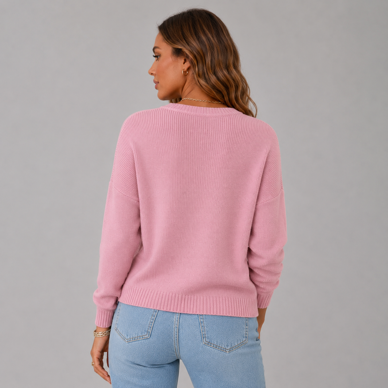 Women's Relaxed Knit Sweater with Henley Button Neckline