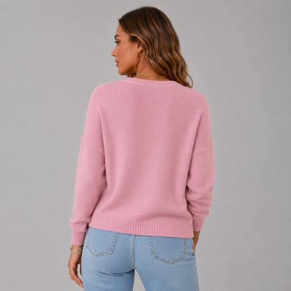 Women's Relaxed Knit Sweater with Henley Button Neckline
