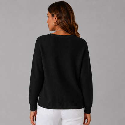 Women's Relaxed Knit Sweater with Henley Button Neckline