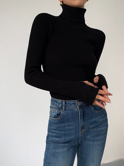 Women's Ribbed Turtleneck Jumper with Lightweight Knit Fabric