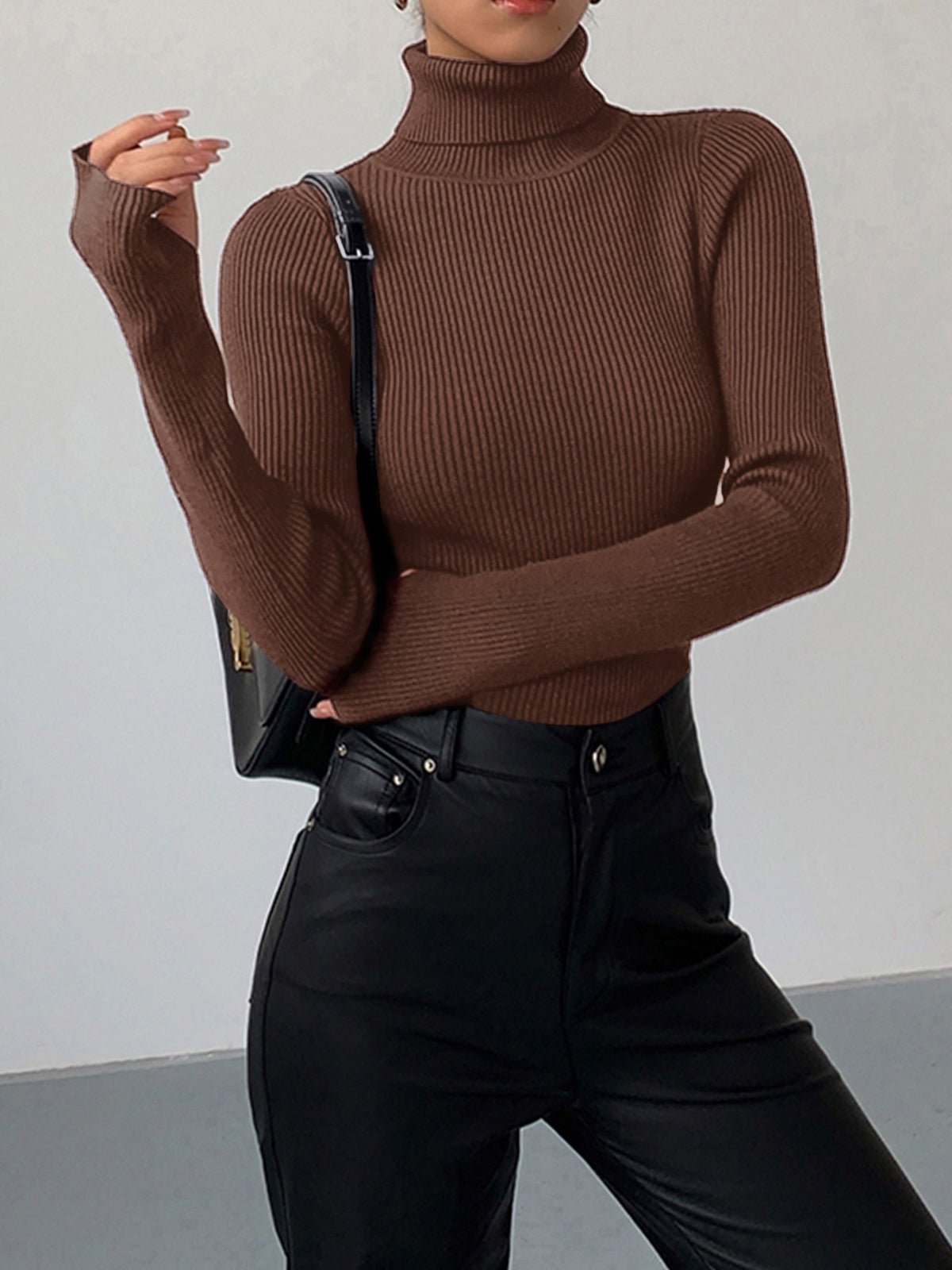 Women's Ribbed Turtleneck Jumper with Lightweight Knit Fabric