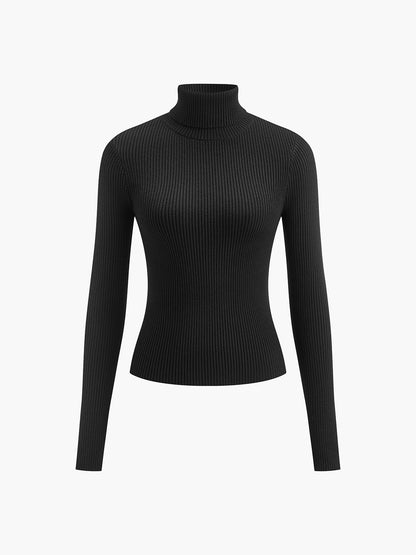 Women's Ribbed Turtleneck Jumper with Lightweight Knit Fabric
