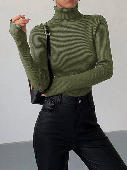 Women's Ribbed Turtleneck Jumper with Lightweight Knit Fabric
