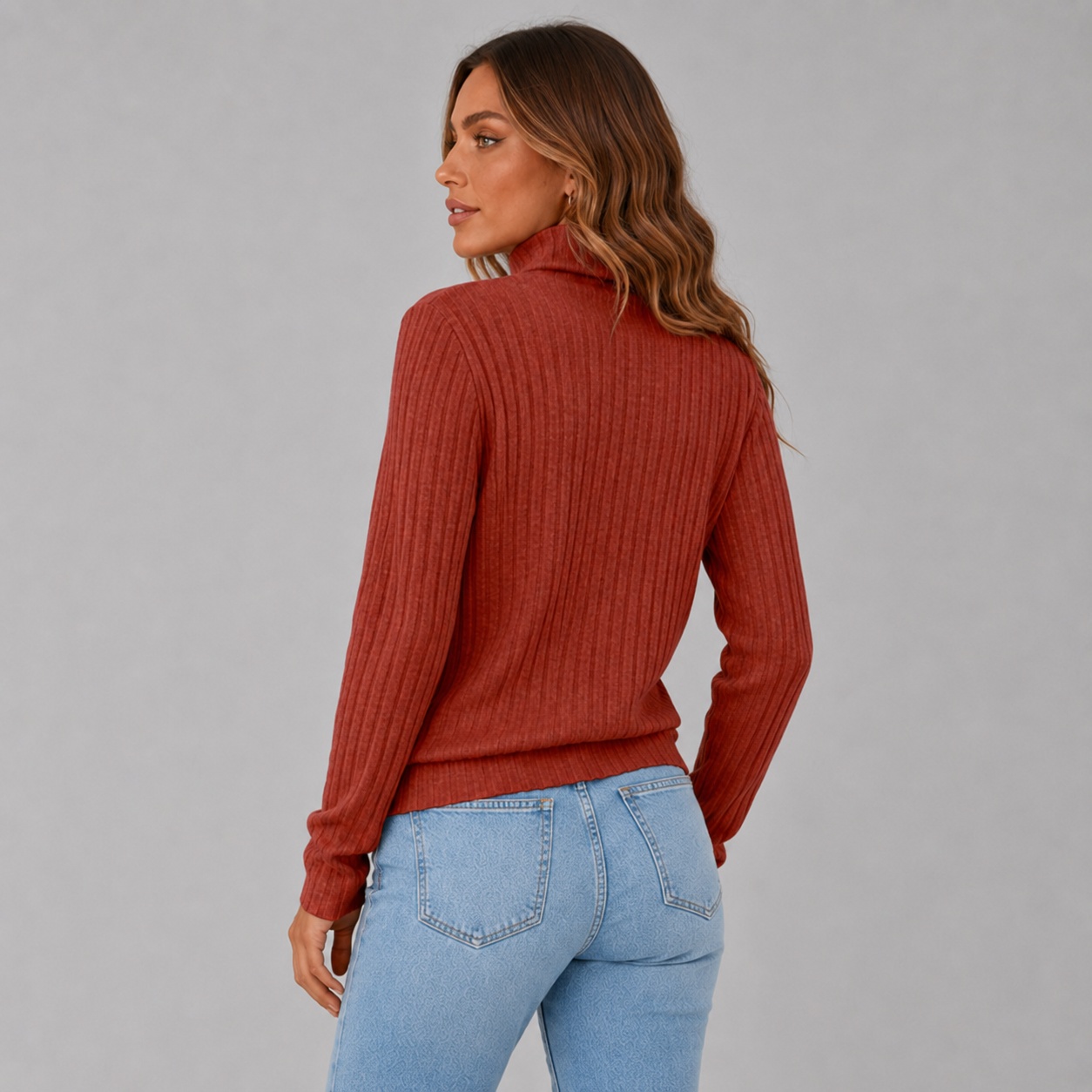 Women's Ribbed Turtleneck Sweater with Side Button Detail