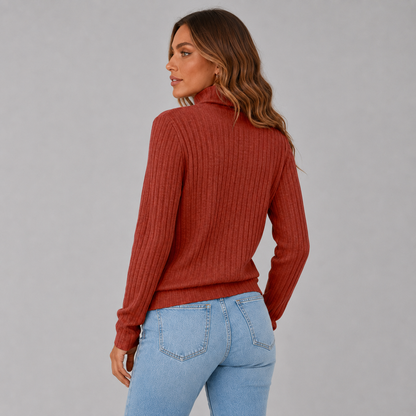 Women's Ribbed Turtleneck Sweater with Side Button Detail