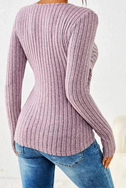Women's Ribbed Wrap Top with Long Sleeves for a Flattering Fit