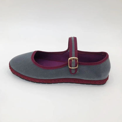 Women's Round Toe Flats with Hand-Stitched Velvet Design