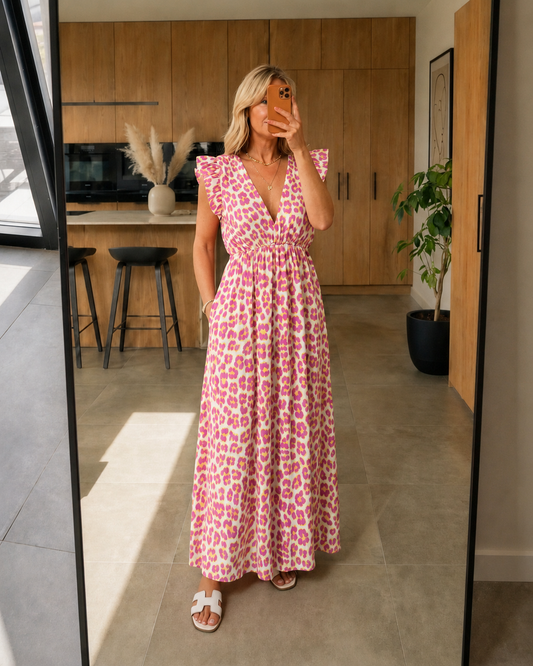 Women's Ruffle Sleeve Summer Dress with V-Neck