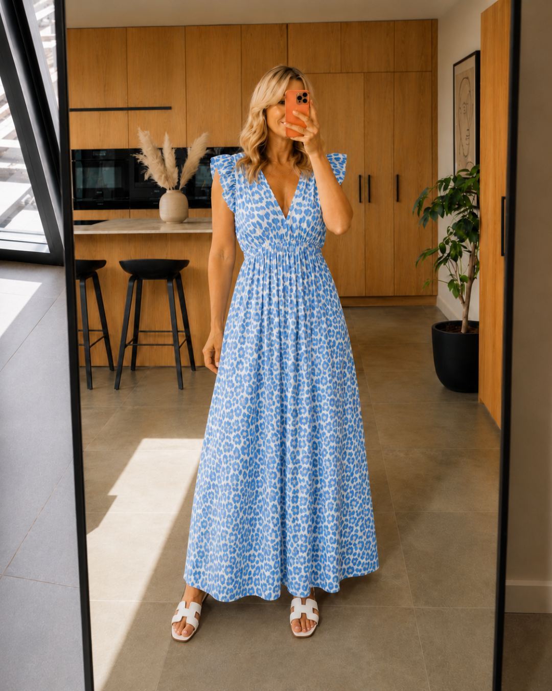 Women's Ruffle Sleeve Summer Dress with V-Neck