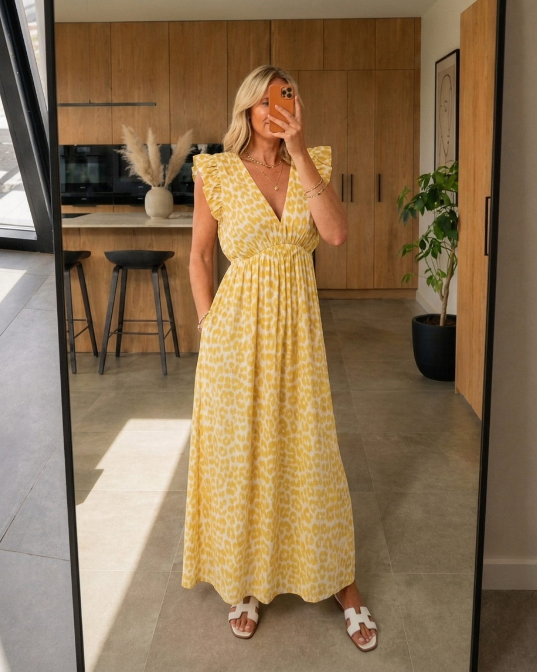 Women's Ruffle Sleeve Summer Dress with V-Neck