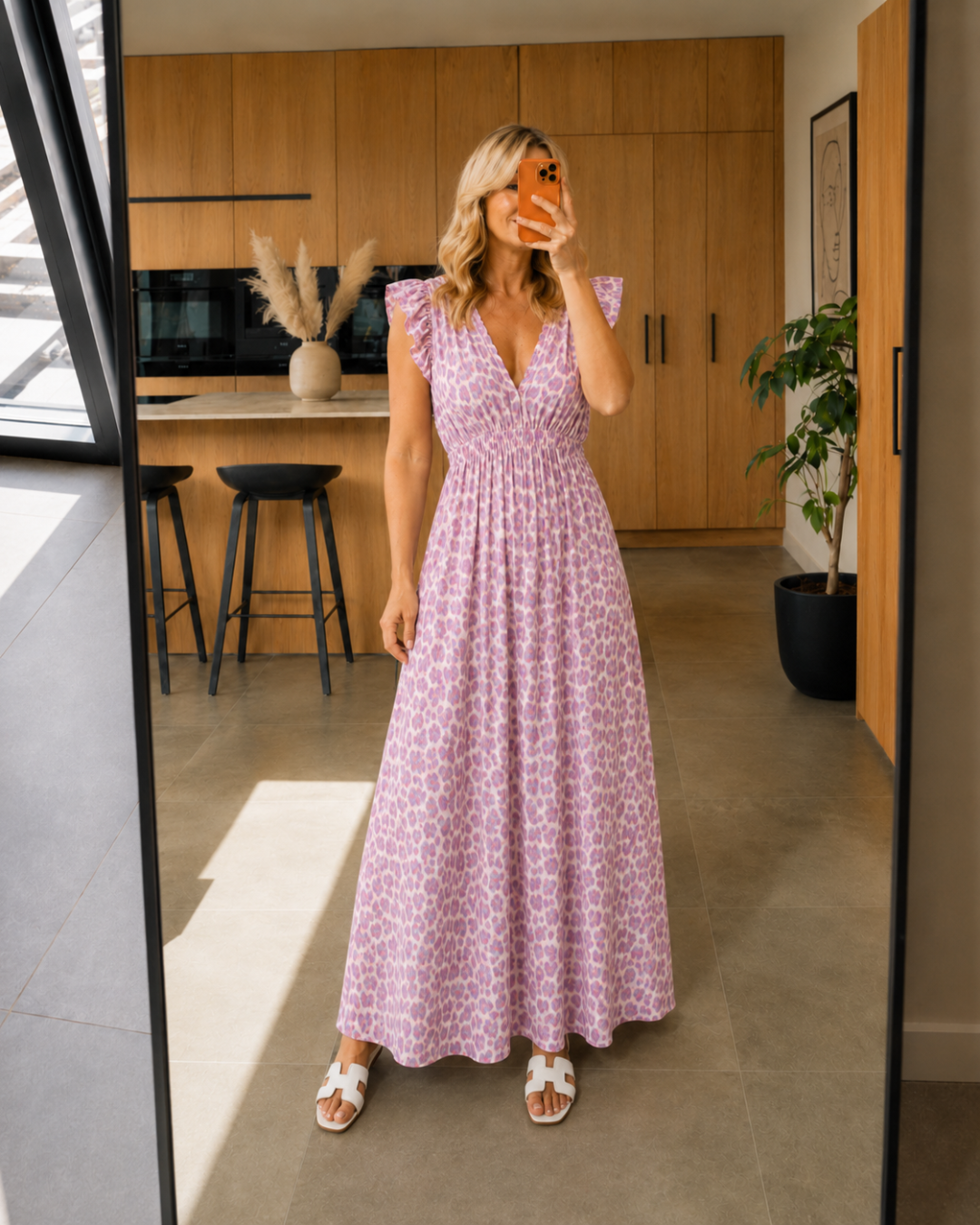 Women's Ruffle Sleeve Summer Dress with V-Neck