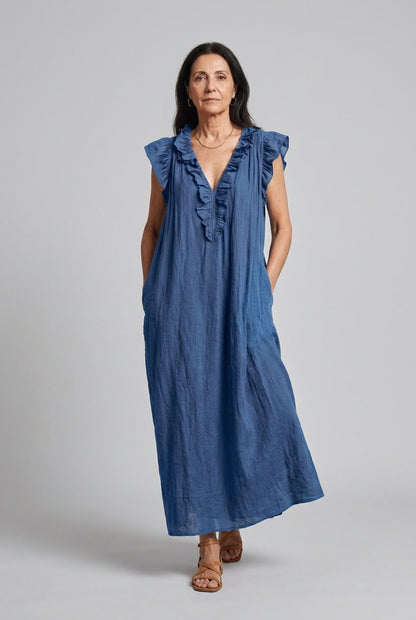 Women's Ruffle Sleeveless Dress with Knee-Length Silhouette