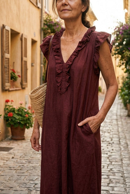 Women's Ruffle Sleeveless Dress with Knee-Length Silhouette