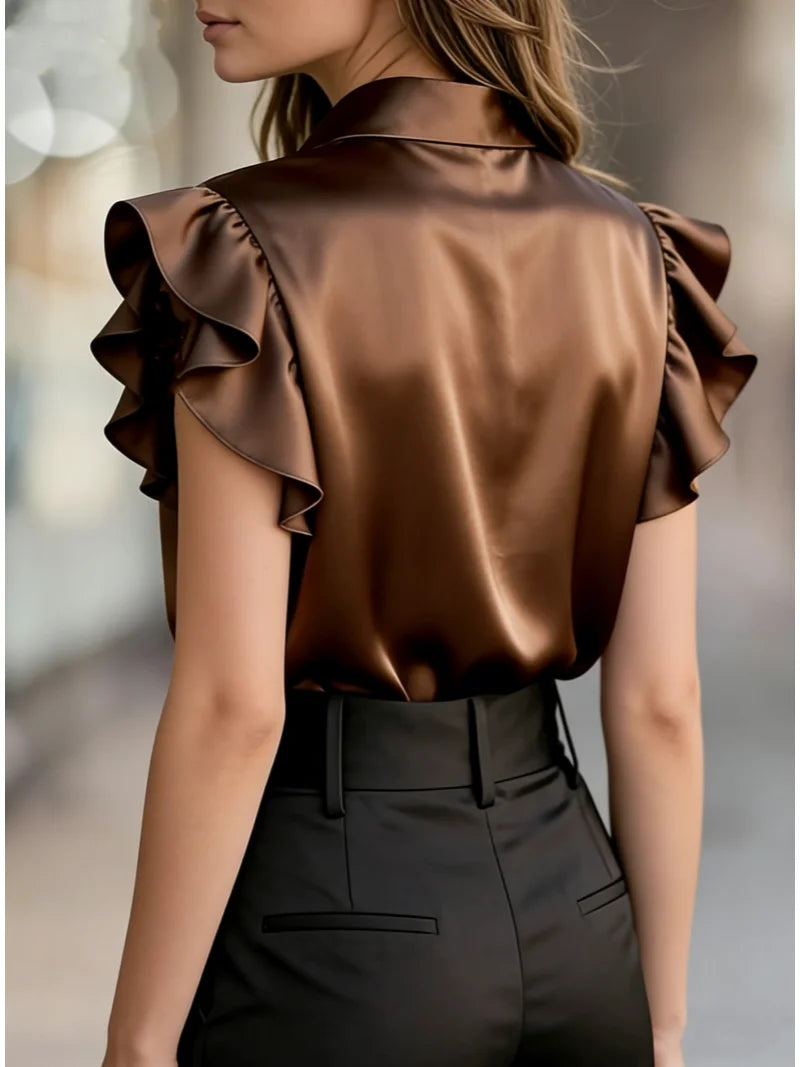 Women's Ruffled Blouse with Short Sleeves