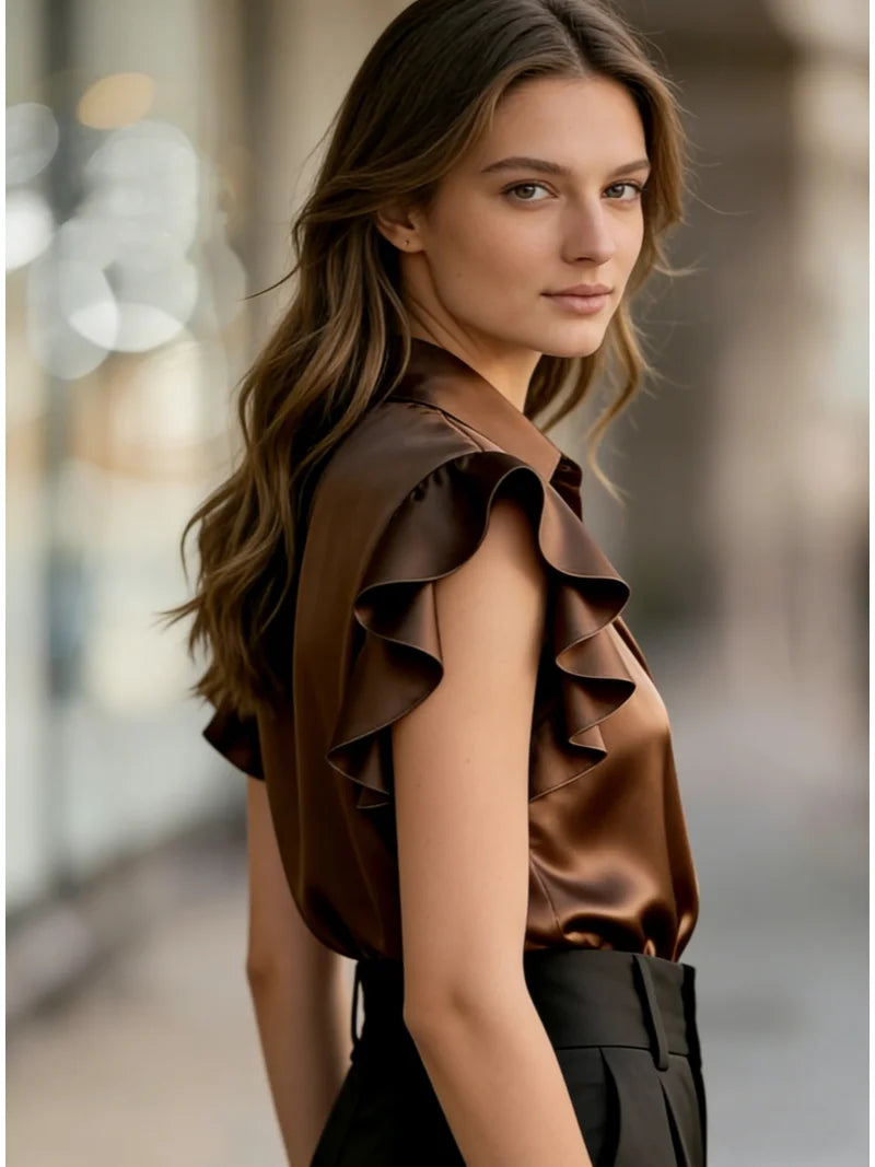 Women's Ruffled Blouse with Short Sleeves
