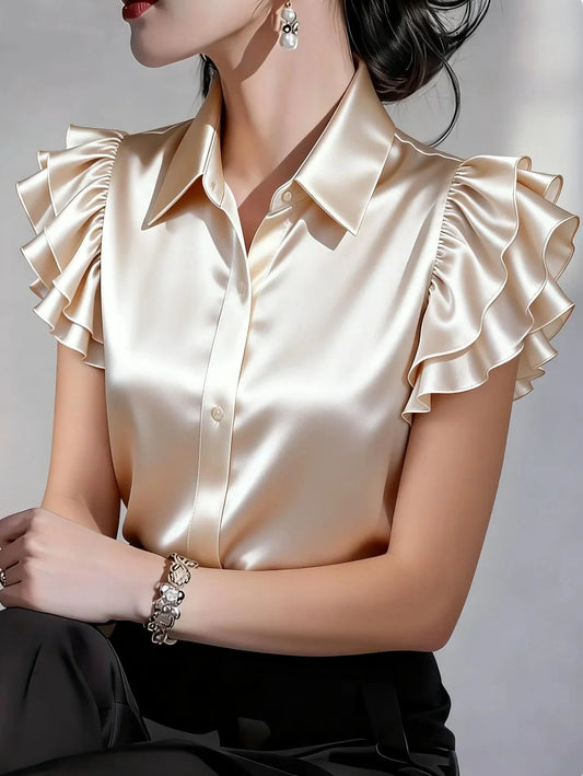 Women's Satin Blouse with Ruffled Sleeves