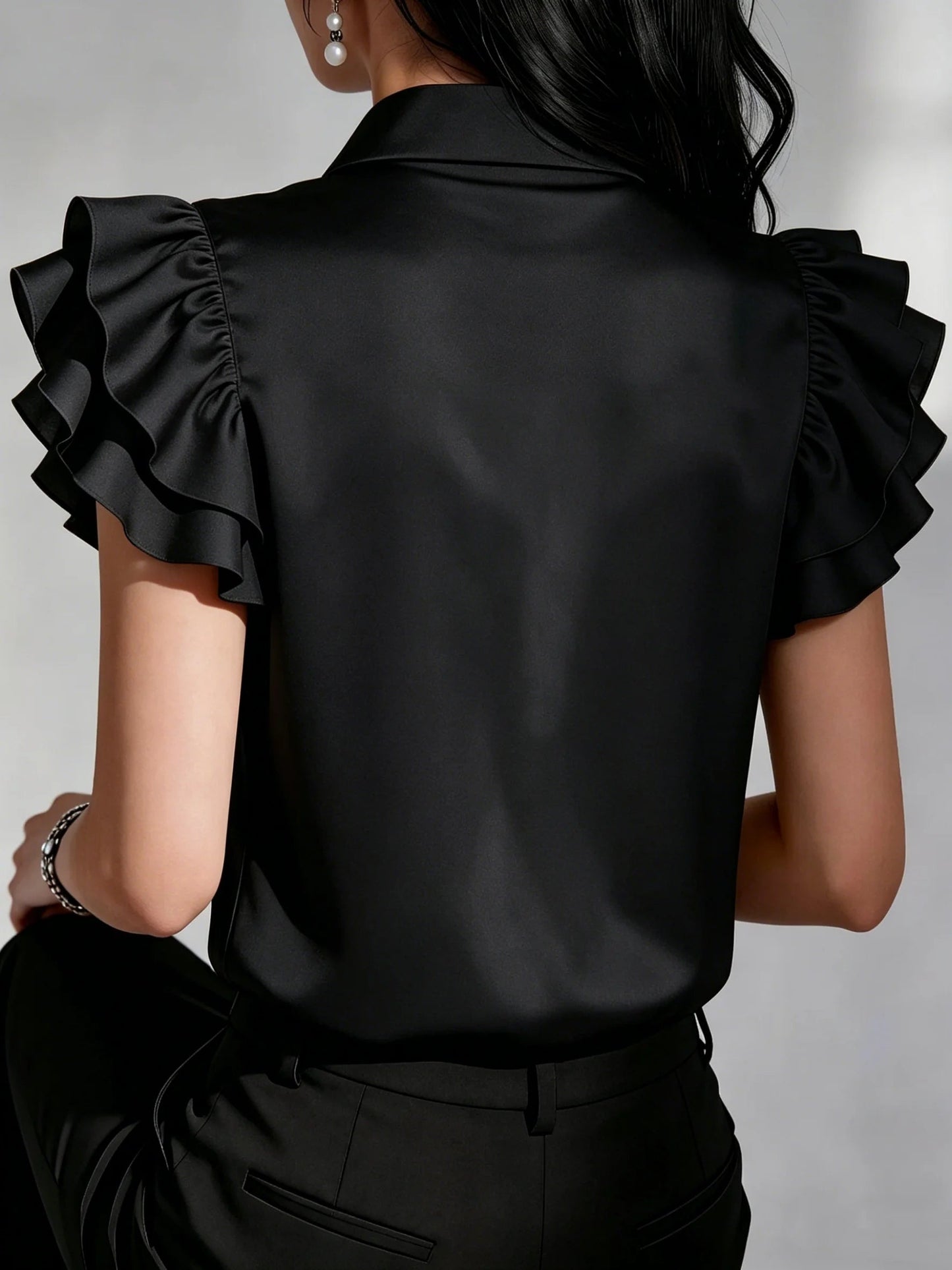 Women's Satin Blouse with Ruffled Sleeves
