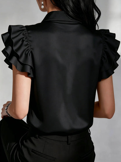Women's Satin Blouse with Ruffled Sleeves