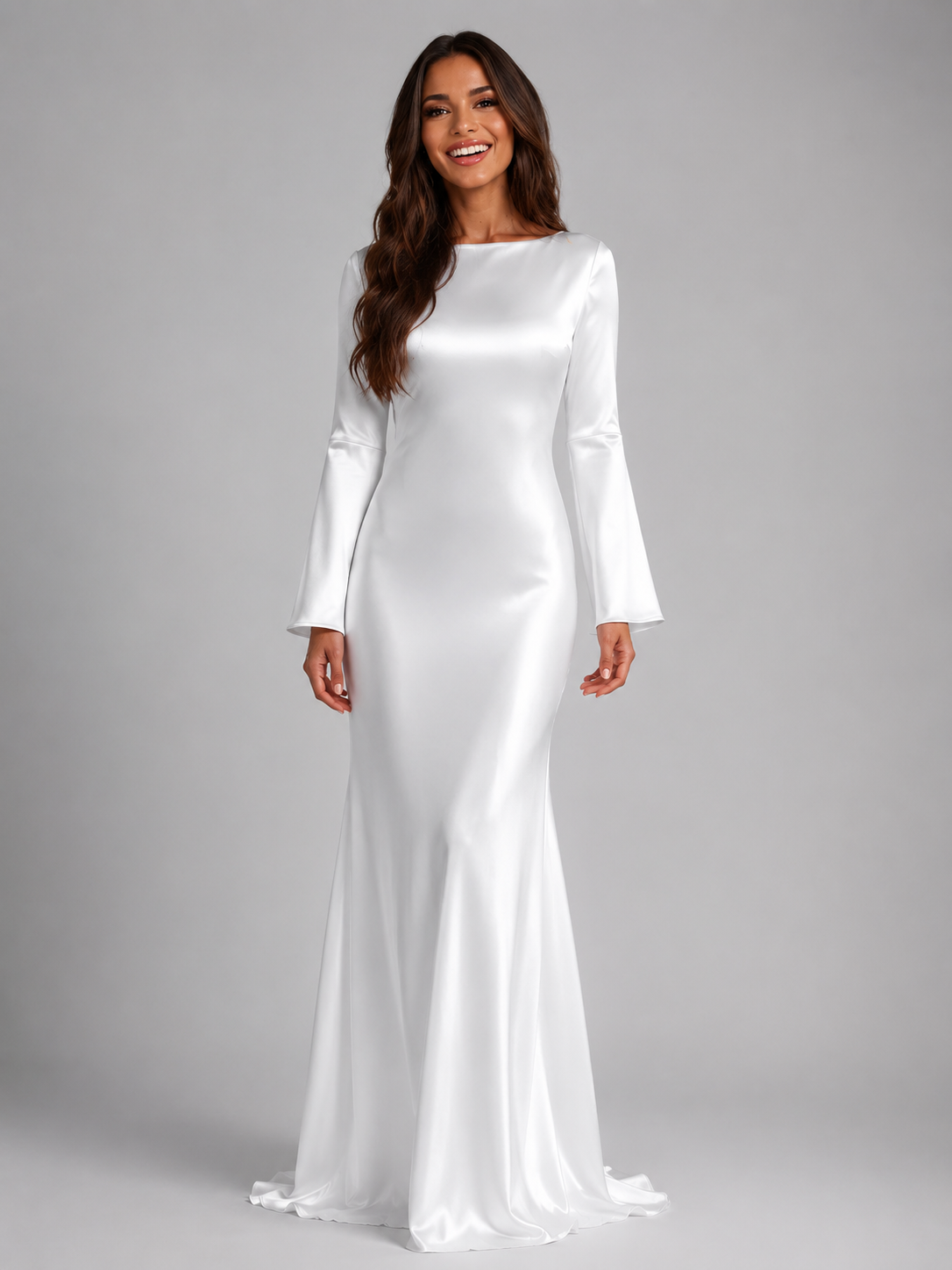 Women's Satin Maxi Dress with Long Sleeves