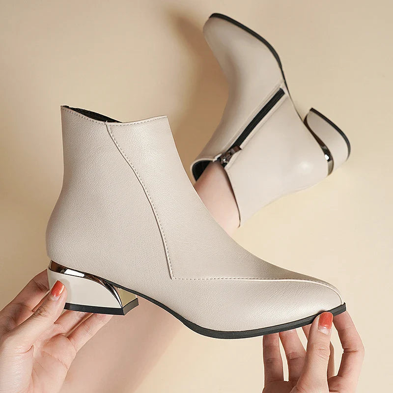 Women's Sculpted Metallic Heel Boots with Zipper Closure