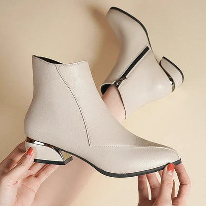 Women's Sculpted Metallic Heel Boots with Zipper Closure