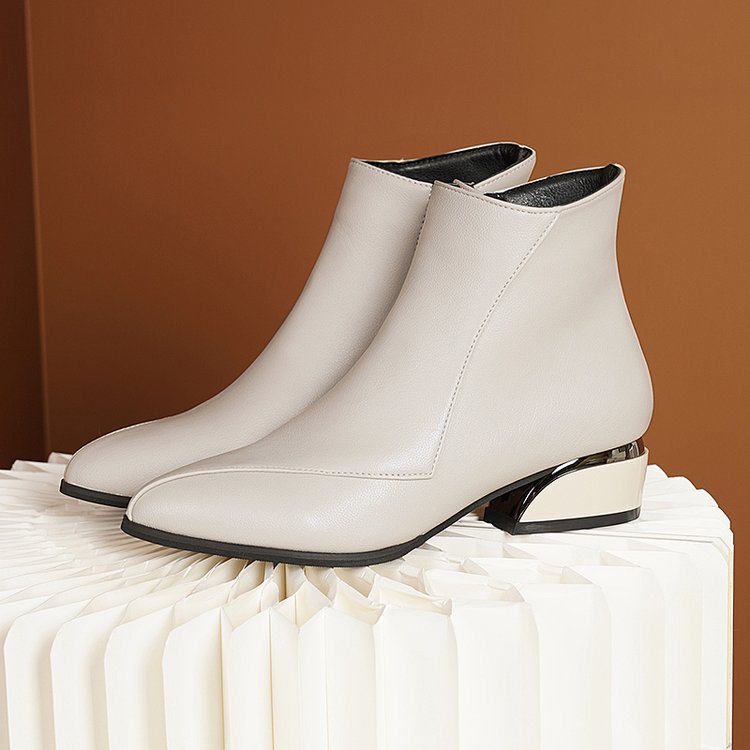 Women's Sculpted Metallic Heel Boots with Zipper Closure