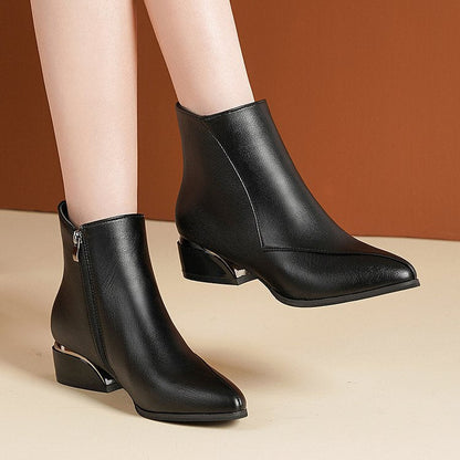 Women's Sculpted Metallic Heel Boots with Zipper Closure