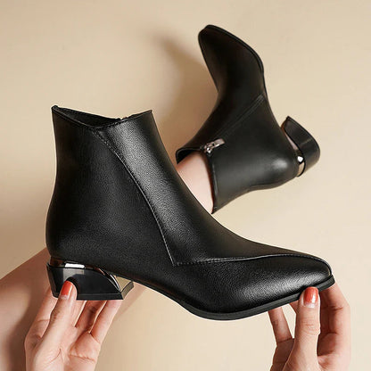 Women's Sculpted Metallic Heel Boots with Zipper Closure