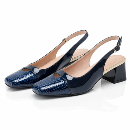 Women's Slingback Block Heel Shoes with Square Toe