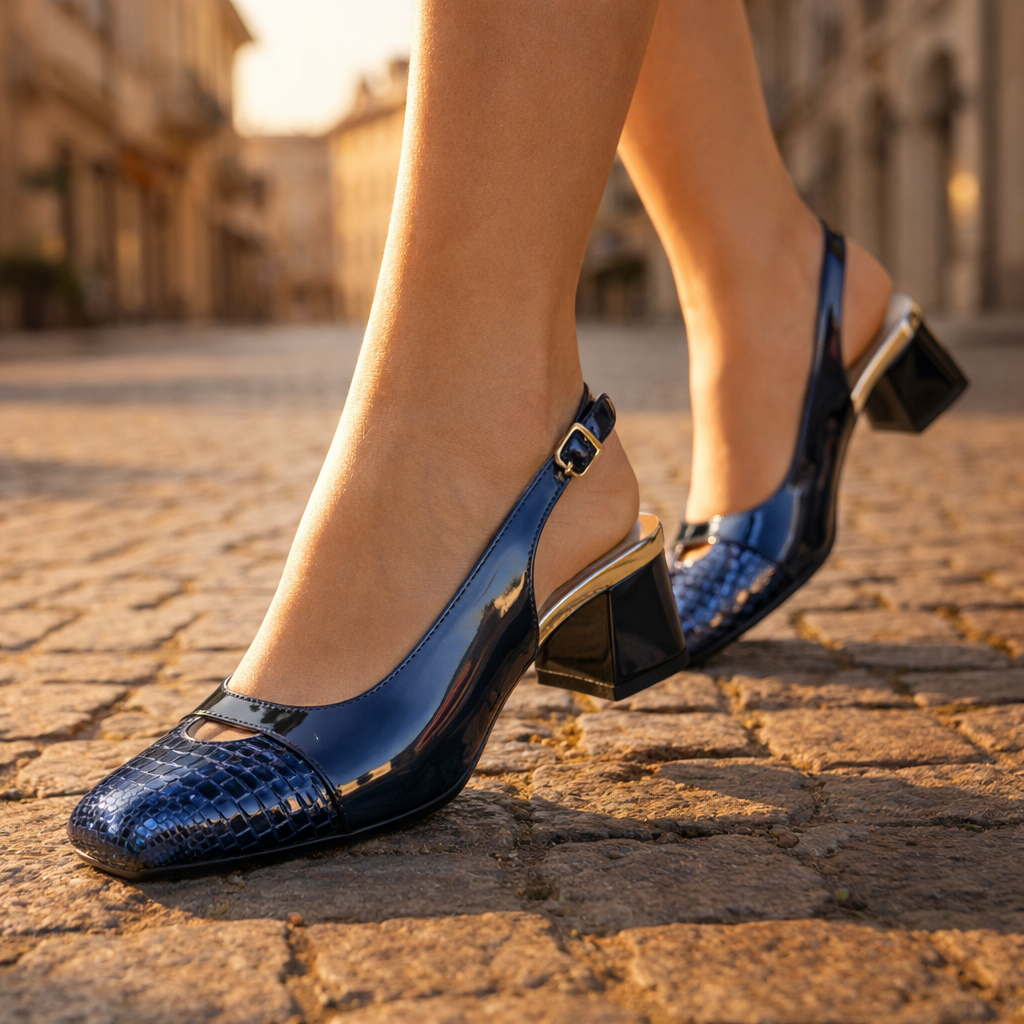 Women's Slingback Block Heel Shoes with Square Toe