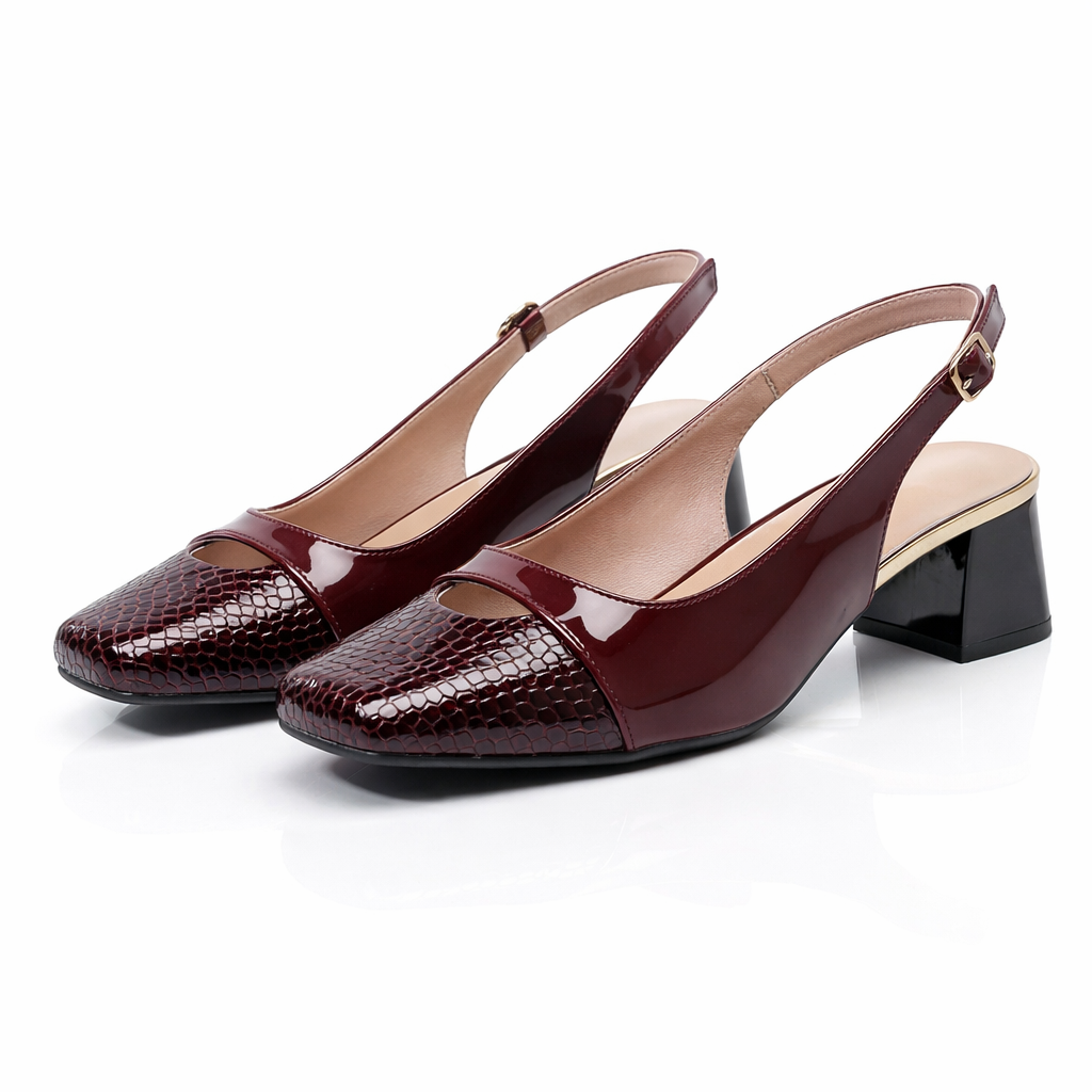 Women's Slingback Block Heel Shoes with Square Toe