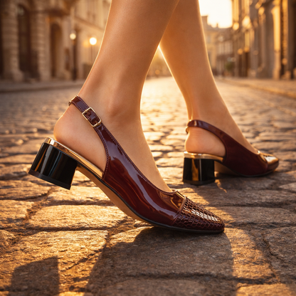 Women's Slingback Block Heel Shoes with Square Toe