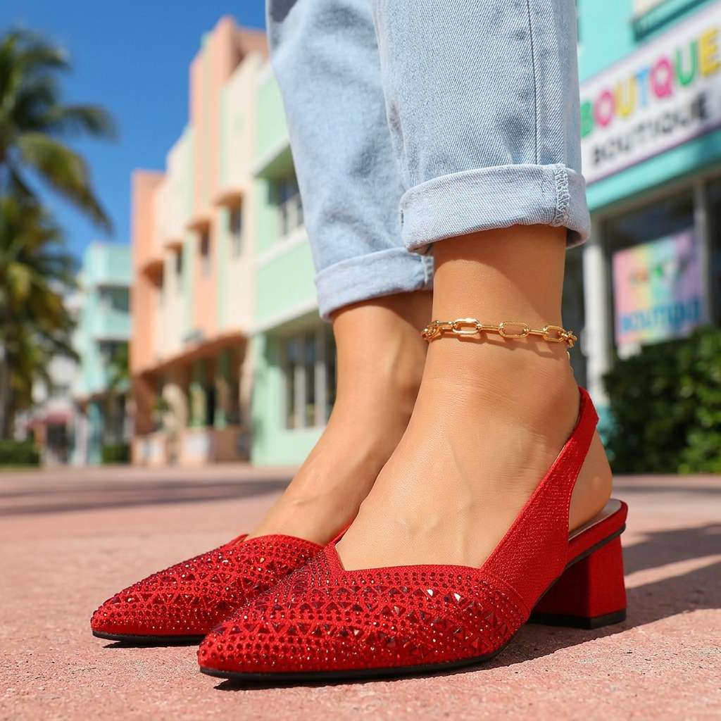 Women's Slingback Heels with Jewel Embellishments