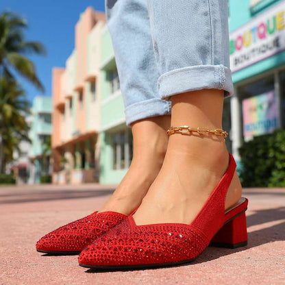 Women's Slingback Heels with Jewel Embellishments