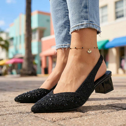 Women's Slingback Heels with Jewel Embellishments